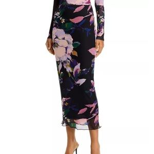 Aqua Black Floral Midi Skirt